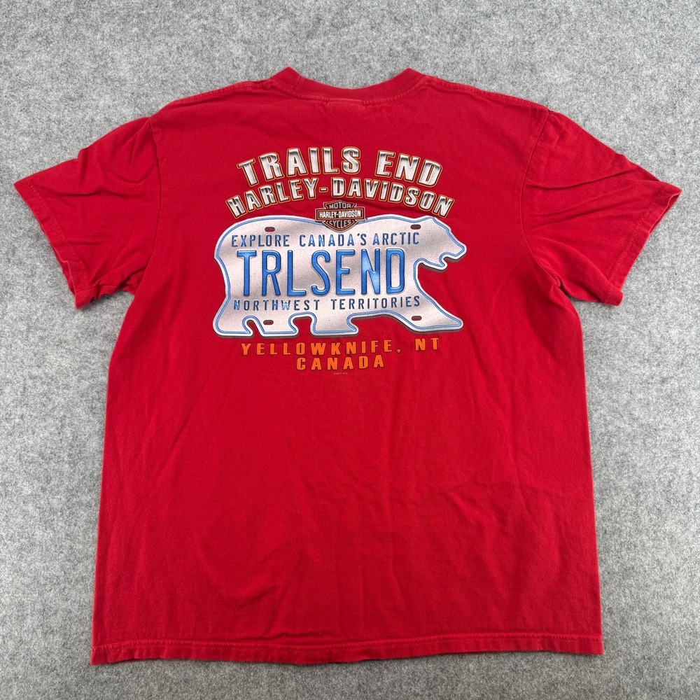 Harley-Davidson Trails End Yellowknife Canada Red Graphic T-Shirt Mens Large